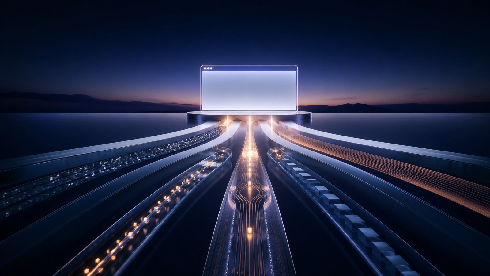 Several digital infrastructure paths converging toward one clear website choice.